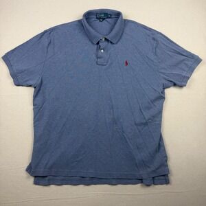 Polo Ralph Lauren Men's XL Blue Heathered Red Pony Short Sleeve Polo Shirt Y2K